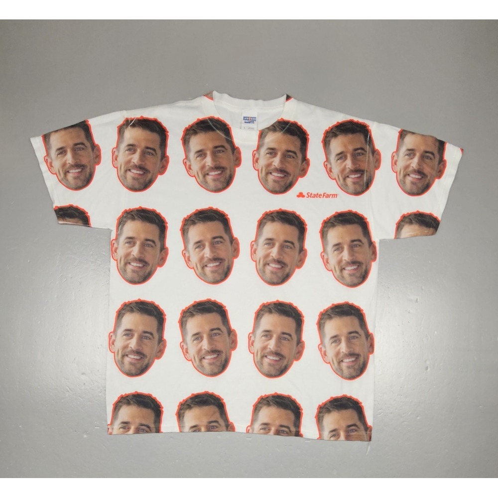 Aaron Rodgers T-Shirt Mens Large. Jerzees State Farm Insurance AOP Big Head RARE
